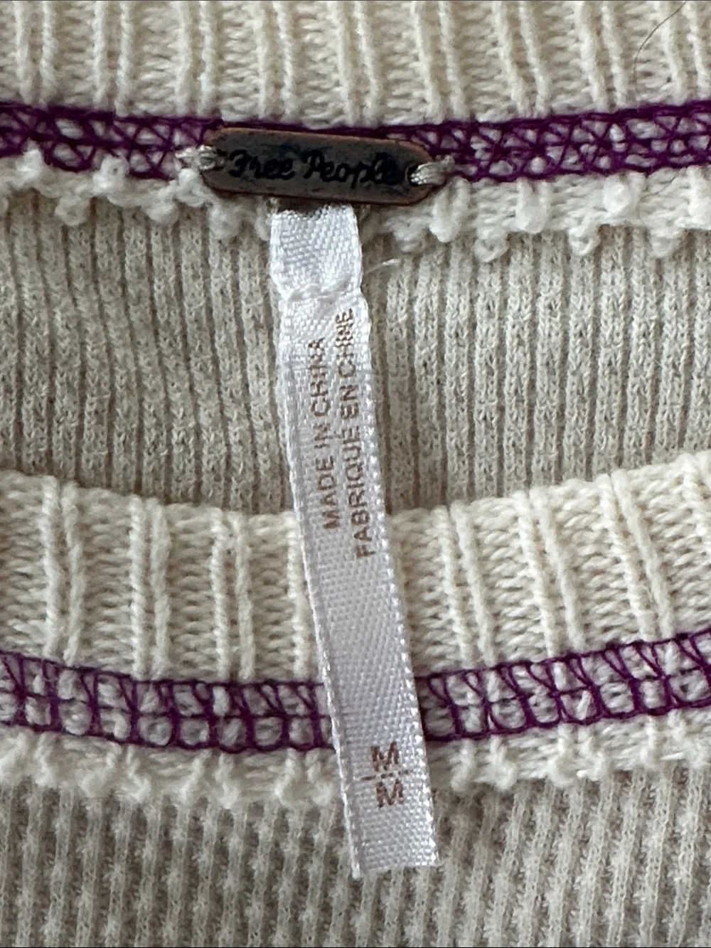 Free People She's Reversible Cuff Thermal Tee Neutral Beige Size M